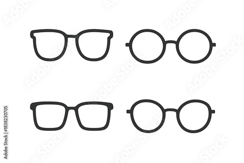 Four black silhouette icons depicting various eyeglass frame shapes