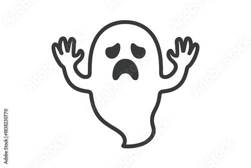 Sad or scared cartoon ghost character with simple outline drawing