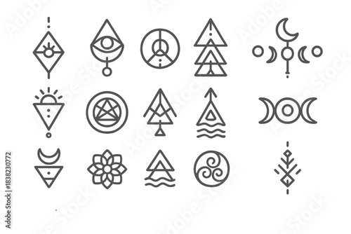 Minimalist geometric esoteric and spiritual line icons collection