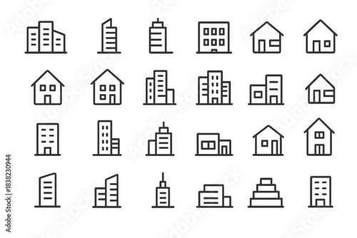 Outline icons for various residential and commercial building types