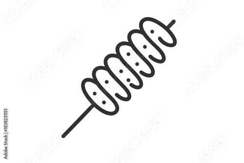 Spiral cut sausage on a stick simple outline graphic symbol