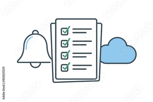 Cloud synchronization checklist notification concept icon for successful data transfer
