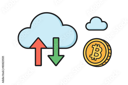 Cloud data transfer with digital currency symbol
