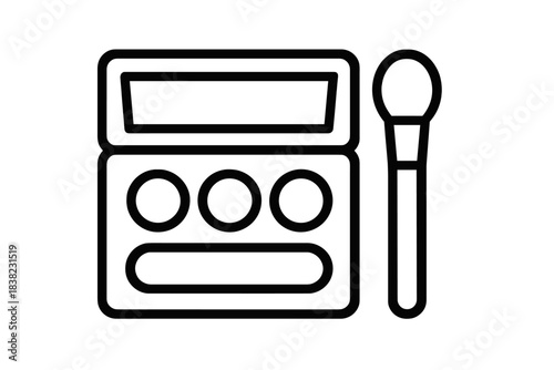 Makeup palette with three color pans and applicator brush outline drawing