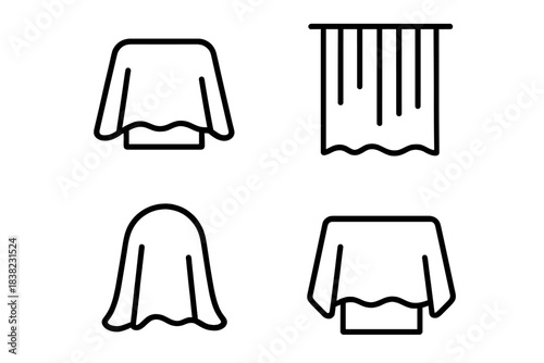 Collection of draped fabric icons showing tablecloths and hanging curtains