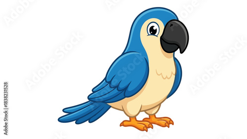 Cartoon blue and cream parrot illustration, tropical bird icon, vibrant animal graphic, playful vector design, expressive beak and eyes, exotic wildlife symbol, children’s book character art