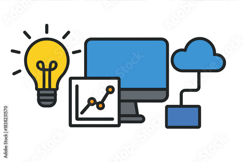 Business idea generation data analysis and cloud computing concept icons