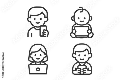 Diverse group of people icons interacting with modern digital technology devices