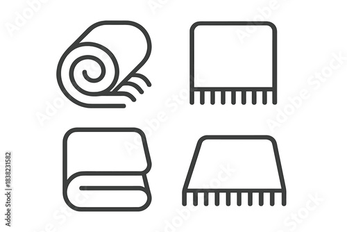 Four textile icons depicting rolled and folded blankets or towels