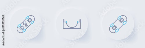 Set line Skateboard, park and Broken skateboard icon. Vector