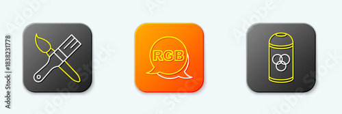 Set line Paint brush, RGB and spray can icon. Vector
