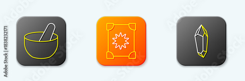 Set line Witch cauldron, Ancient magic book and Magic stone icon. Vector