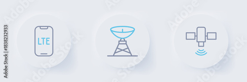 Set line Satellite, dish and LTE network icon. Vector