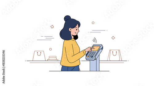 Young asian female shopping with contactless payment at retail store