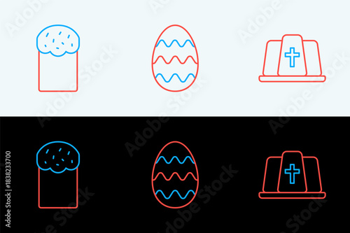 Set line Pope hat, Easter cake and egg icon. Vector