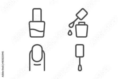 Set of line icons for manicure and nail polish application tools