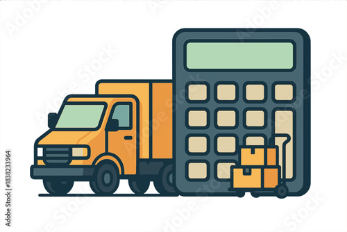 Delivery truck and calculator concept for calculating shipping costs