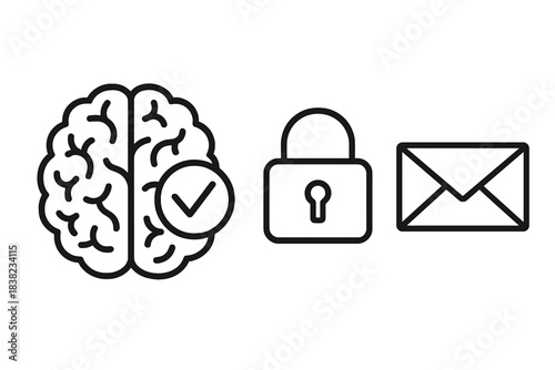 Secure communication concept with brain and verified lock icons