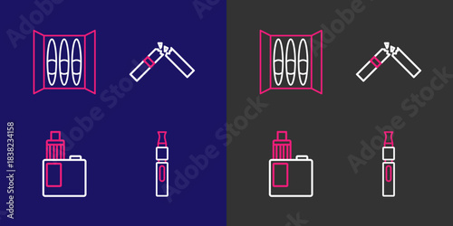 Set line Electronic cigarette, Vape mod device, Broken and Cigar icon. Vector