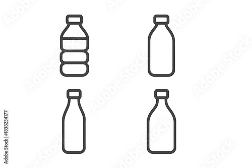 Four simple outline icons depicting various beverage containers