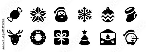 Christmas Icons Collection on white background. Xmas icon pack