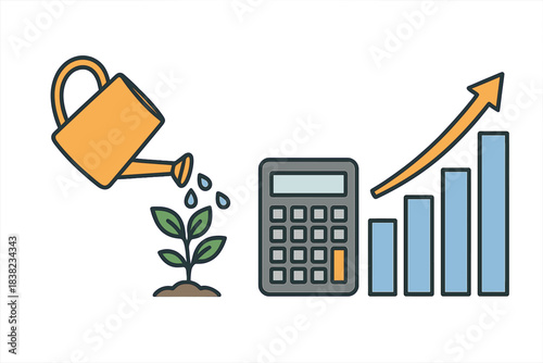 Financial growth concept with watering plant and calculator