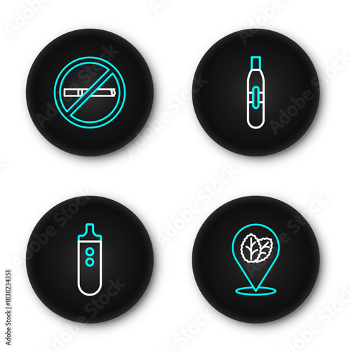 Set line Tobacco leaf, Electronic cigarette, and No smoking icon. Vector