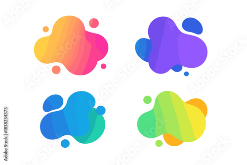 Four vibrant abstract liquid shapes with smooth gradient fills