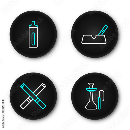 Set line Hookah, Cigarette, Ashtray with cigarette and Electronic icon. Vector