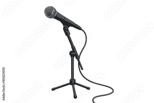 Dynamic microphone on adjustable desktop tripod stand for audio recording