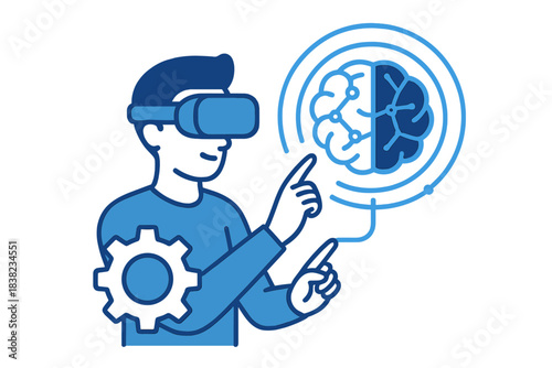 Man using virtual reality headset with digital brain interface technology