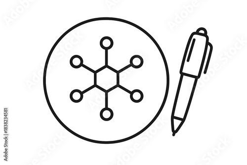 Chemical structure and writing pen outline icon for formulation design