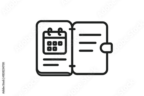 Open planner or organizer icon with calendar and notes layout