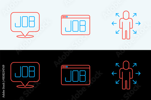 Set line Multitasking manager working, Search job and icon. Vector