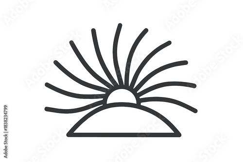 Stylized abstract sun rising over horizon line graphic element