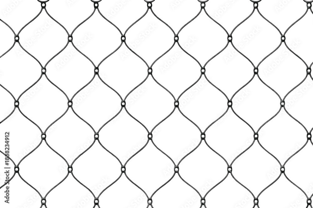 Fototapeta premium Seamless pattern of dark gray decorative metal fence mesh on white background