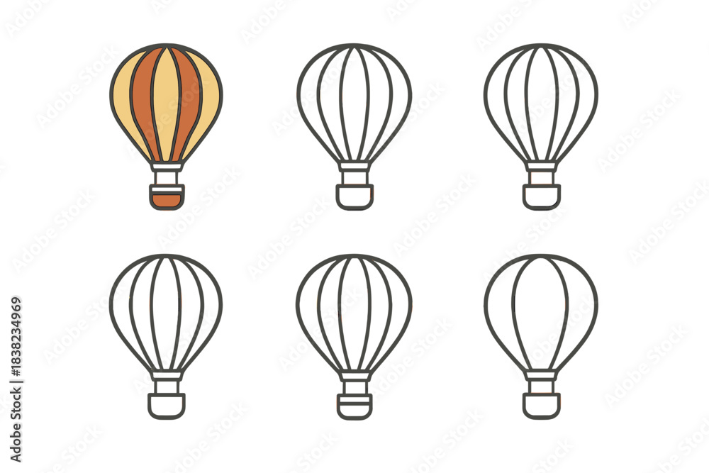 Fototapeta premium Set of hot air balloon icons featuring outline and color variations