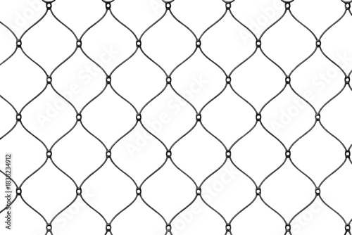 Seamless pattern of dark gray decorative metal fence mesh on white background