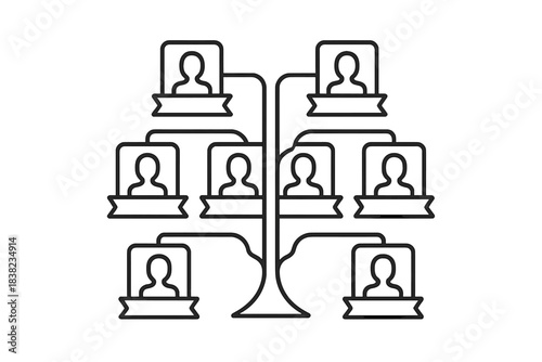 Genealogy family tree structure with profile icons and banners