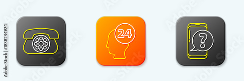 Set line Telephone, Support operator in touch and Mobile with question icon. Vector