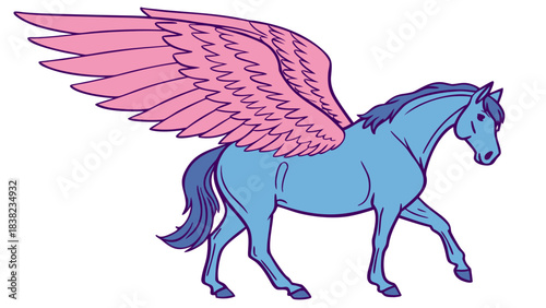A whimsical blue winged horse with pink wings, showcasing a magical and enchanting aura.
