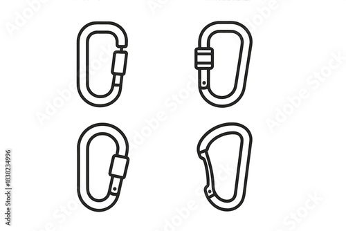 Four climbing carabiner icons featuring distinct gate mechanisms
