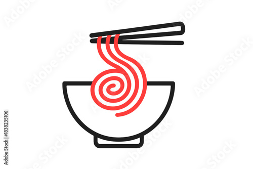Minimalist icon showing noodles lifted from a bowl using chopsticks