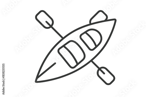 Tandem kayak with crossed paddle for water sports and recreation