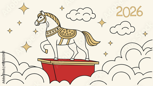 Artistic illustration of a carousel horse atop a platform, symbolizing dreams and nostalgia for 2026.