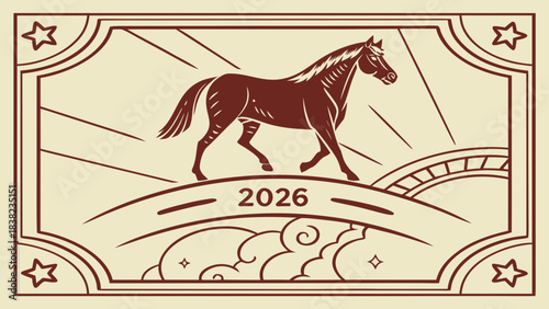 Elegant horse illustration for the year 2026, showcasing a vibrant and dynamic design.