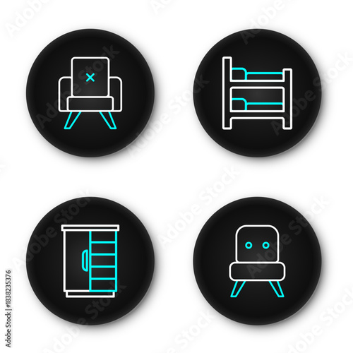 Set line Armchair, Wardrobe, Bunk bed and icon. Vector