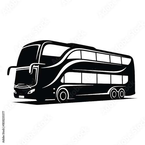 A black and white sketch of a modern double decker passenger bus