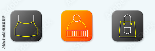 Set line Female crop top, Beanie hat and Handbag icon. Vector