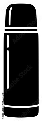 A black and white silhouette of a thermos bottle, appliance, black, bottle, home appliance, icon, illustration, kitchenware, magnet, against transparent background